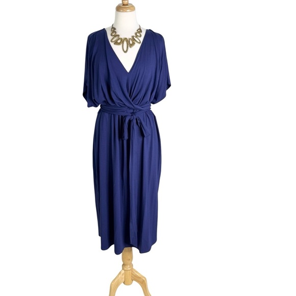 NWT Universal Standard Plus Knit Dress Popover Wrap Tie Front Navy Size L 3X - Picture 14 of 14